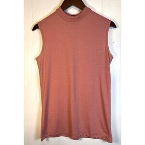 Vintage 60's Mod Mock Turtle Neck Tank Top Coral/Pink Shimmer Stretch Zip Back